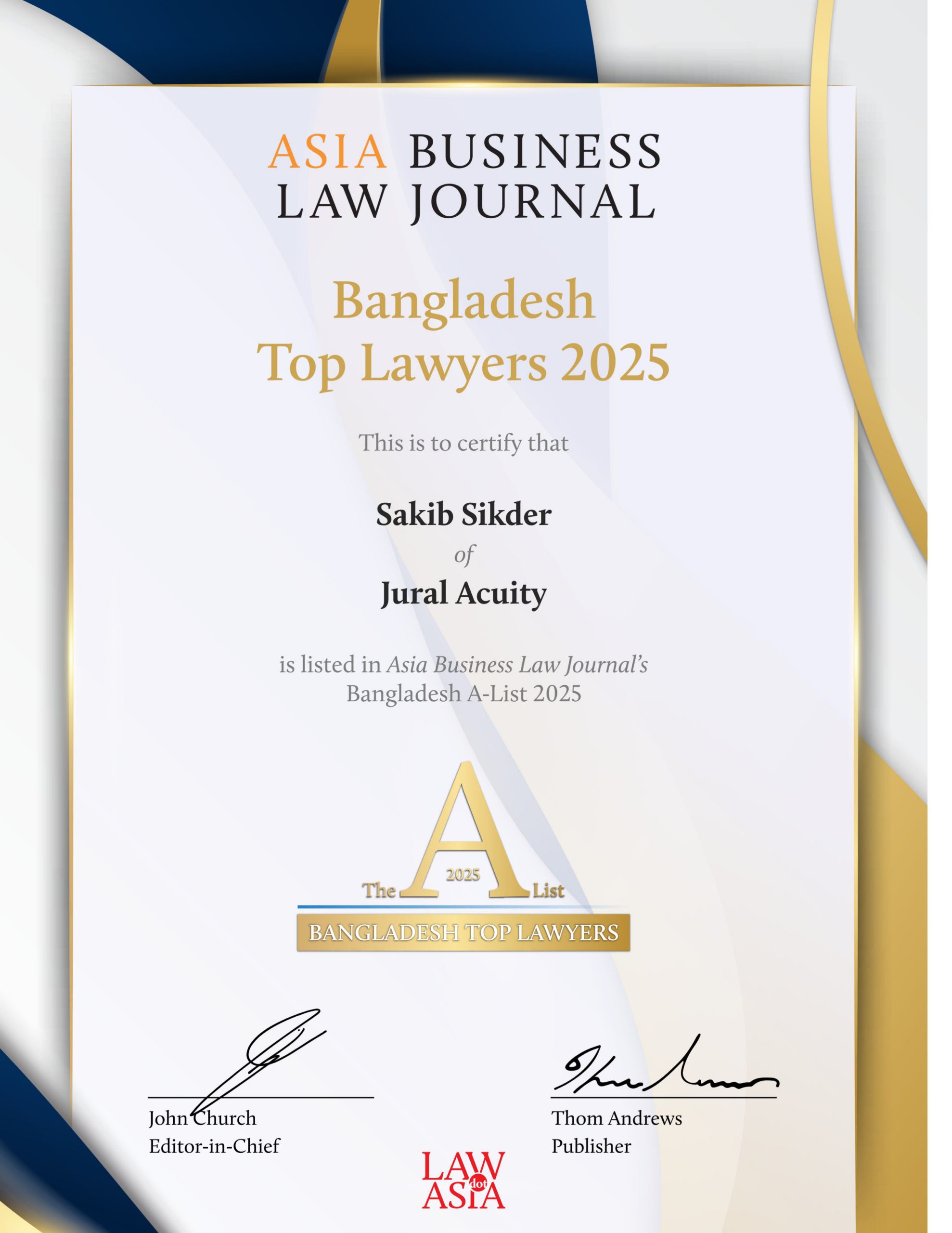 Professional recognition certificate